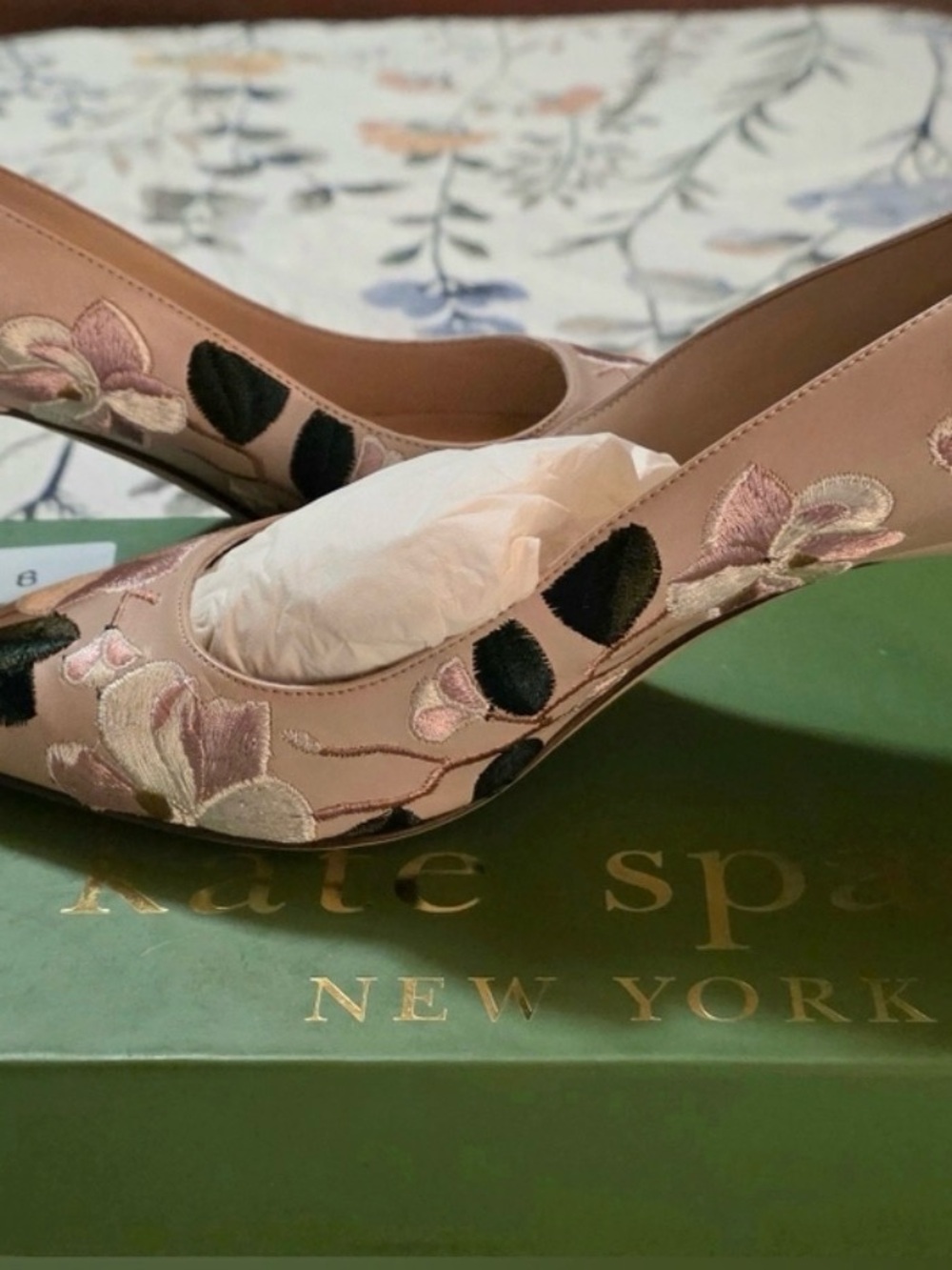 Women's Pink Floral Embroidered Kitten Heel Pumps - Picture 3 of 6